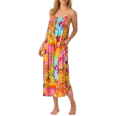 Room Service Pjs Smocked Print Nightgown In Mult Pattern