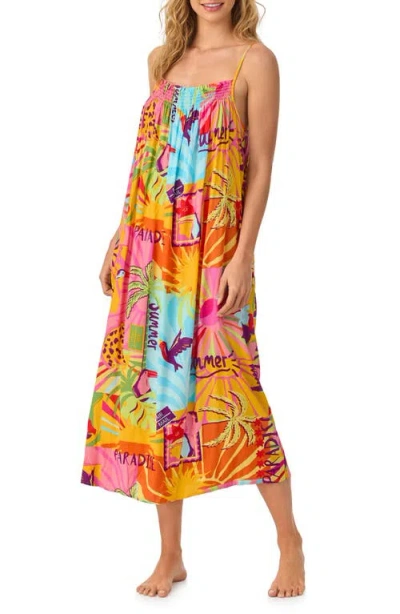 Room Service Pjs Smocked Print Nightgown In Mult Pattern