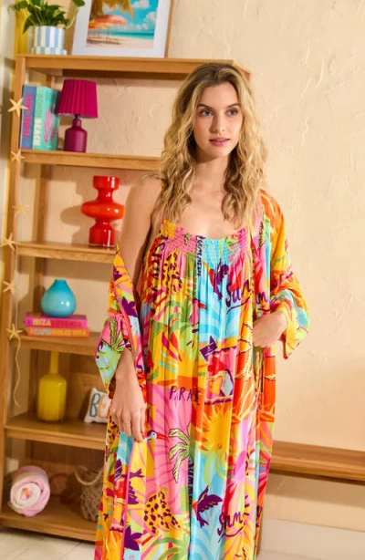 Room Service Pjs Smocked Print Nightgown In Mult Pattern