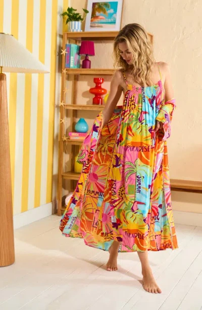 Room Service Pjs Smocked Print Nightgown In Mult Pattern