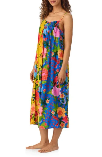 Room Service Pjs Smocked Print Nightgown In Multi Flower