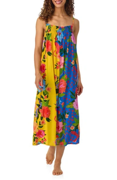 Room Service Pjs Smocked Print Nightgown In Multi Flower