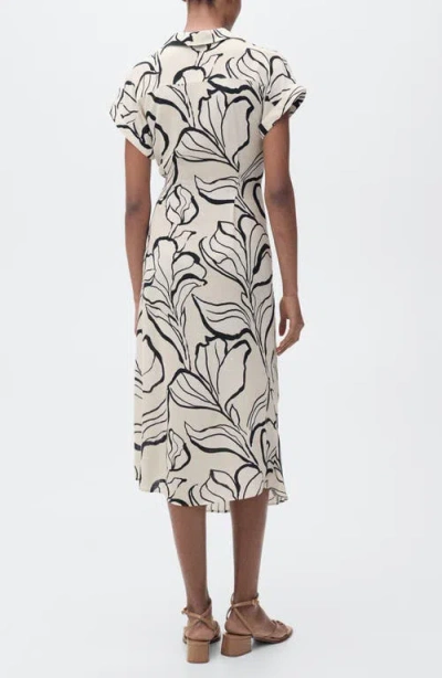 Mango Floral Side Tie Midi Shirtdress In Ecru