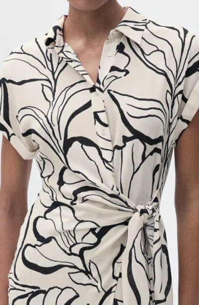 Mango Floral Side Tie Midi Shirtdress In Ecru