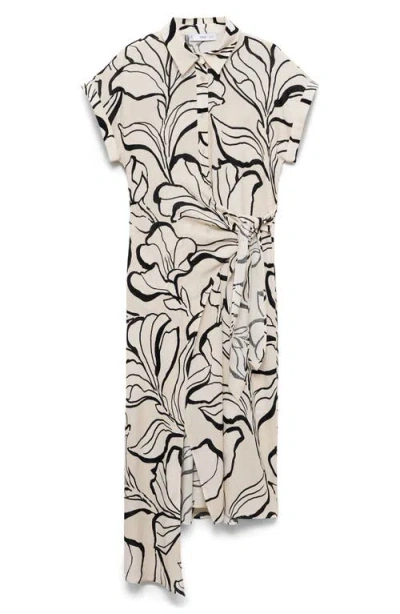 Mango Floral Side Tie Midi Shirtdress In Ecru