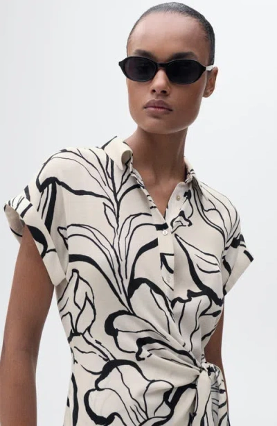 Mango Floral Side Tie Midi Shirtdress In Ecru