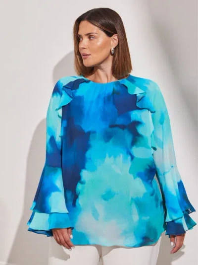 Live Unlimited Long Sleeve Floral Printed Frill Blouse In Blue