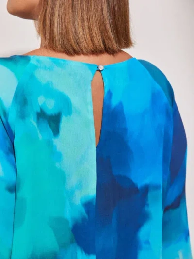 Live Unlimited Long Sleeve Floral Printed Frill Blouse In Blue