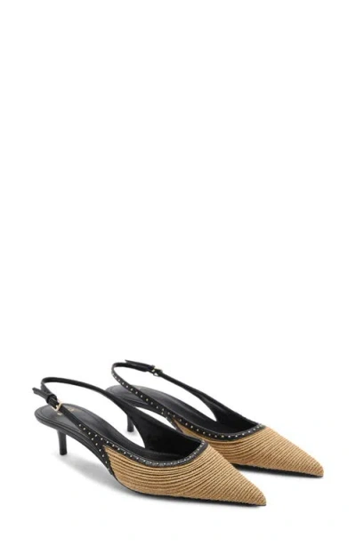Mango Straw Pointed Toe Slingback Pump In Sand