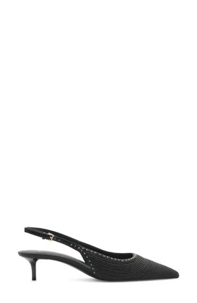 Mango Stud Detailed Pointed Slingback Kitten Heels In Black