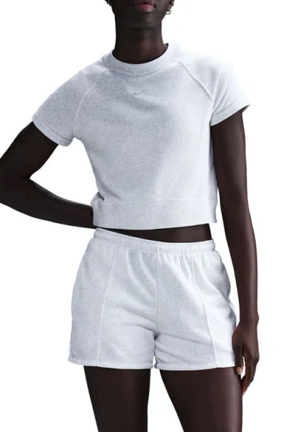 Nike Women's  Sportswear Chill Terry Short-sleeve French Terry Top In Birch Heather/lt Orewood Brn