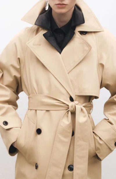 Mango Oversize Long Cotton Trench Coat In Beige