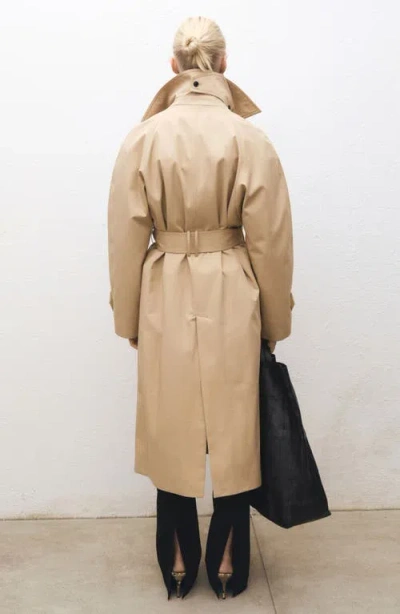 Mango Oversize Long Cotton Trench Coat In Beige