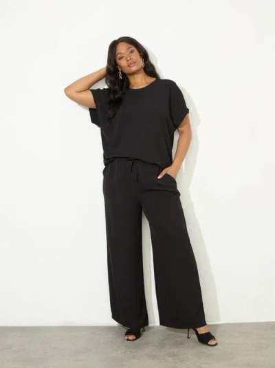 Live Unlimited Drawstring Waist Wide Leg Pants In Black