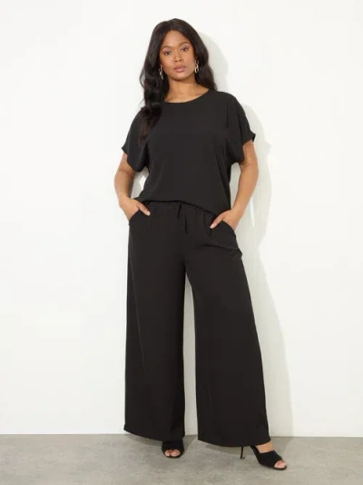 Live Unlimited Drawstring Waist Wide Leg Pants In Black