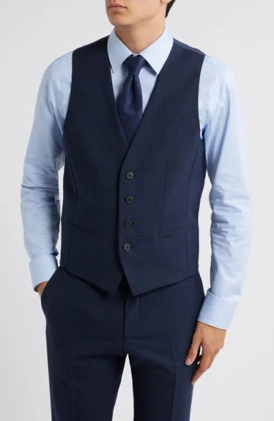 Hugo Boss Boss Houston Slim Fit 3-piece Navy Check Suit In Dark Blue