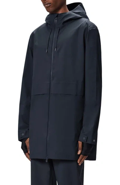 Rains Suva Hardshell Hooded Long Rain Jacket In Navy