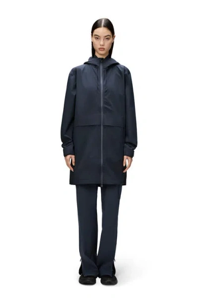 Rains Suva Hardshell Hooded Long Rain Jacket In Navy