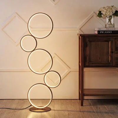 Jonathan Y Pluto Stacked Circles 45" 5-light Contemporary Modern Iron/aluminum Integrated Led Floor In Black