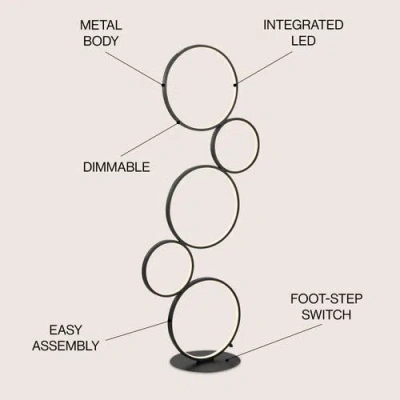 Jonathan Y Pluto Stacked Circles 45" 5-light Contemporary Modern Iron/aluminum Integrated Led Floor In Black