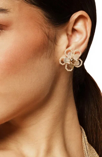 Deepa Gurnani Hattie Flower Stud Earrings In Ivory