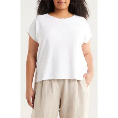 Eileen Fisher Raglan Short Sleeve Organic Cotton Jersey Top In White