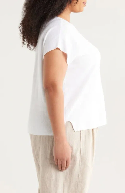 Eileen Fisher Raglan Short Sleeve Organic Cotton Jersey Top In White