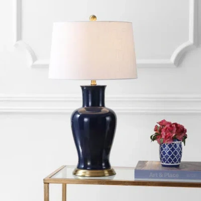 Jonathan Y Julian Traditional Classic Ceramic Urn Led Table Lamp In Navy
