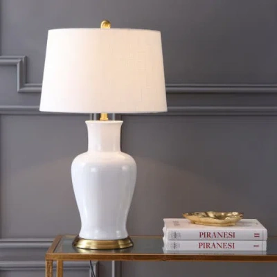 Jonathan Y Julian Traditional Classic Ceramic Urn Led Table Lamp In White/gold