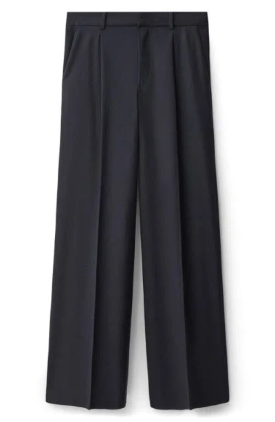 Mango Pleated Wide Leg Pants In Navy