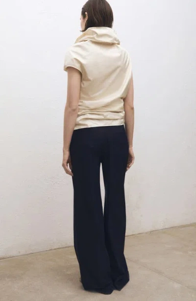 Mango Pleated Wide Leg Pants In Navy