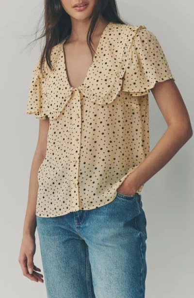 Next Dot Print Platter Collar Button-up Shirt In Yellow