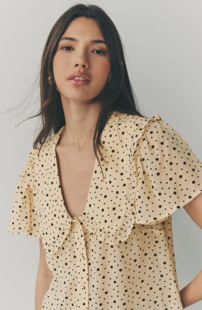 Next Dot Print Platter Collar Button-up Shirt In Yellow