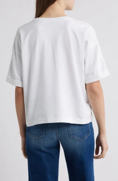 Eileen Fisher Cuffed Sleeve Cotton Crewneck T-shirt In White