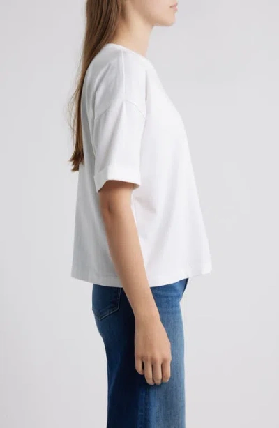 Eileen Fisher Cuffed Sleeve Cotton Crewneck T-shirt In White