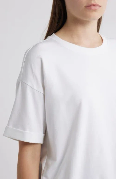 Eileen Fisher Cuffed Sleeve Cotton Crewneck T-shirt In White
