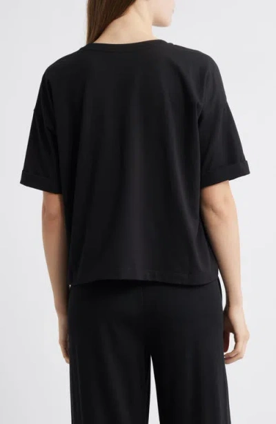 Eileen Fisher Cuffed Sleeve Cotton Crewneck T-shirt In Black