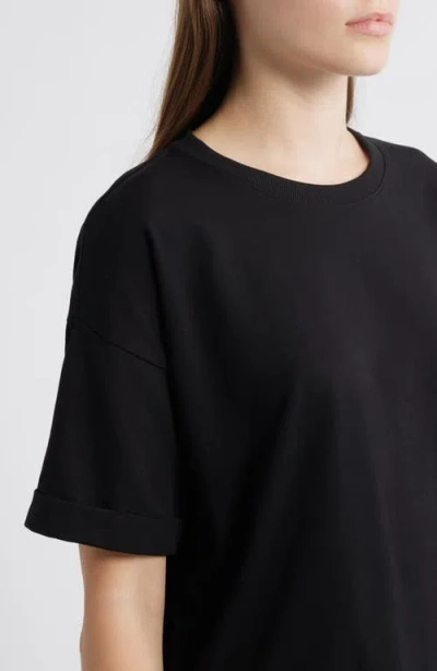 Eileen Fisher Cuffed Sleeve Cotton Crewneck T-shirt In Black