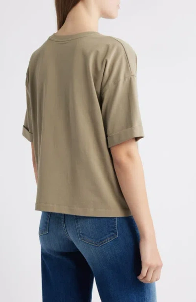 Eileen Fisher Cuffed Sleeve Cotton Crewneck T-shirt In Green