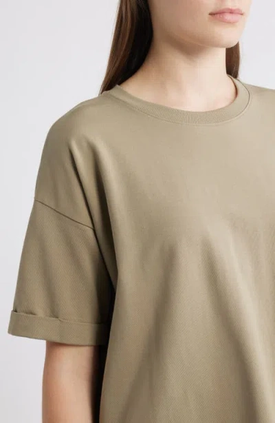 Eileen Fisher Cuffed Sleeve Cotton Crewneck T-shirt In Green