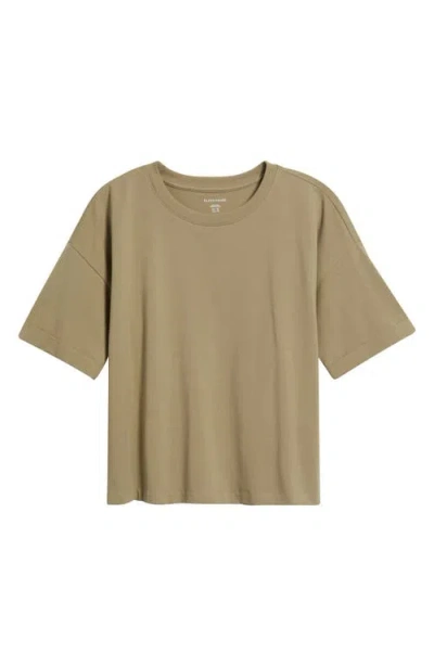 Eileen Fisher Cuffed Sleeve Cotton Crewneck T-shirt In Green