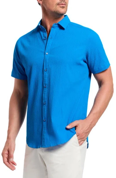 Robert Graham Thresher Short Sleeve Woven Button-up Shirt In Cobalt
