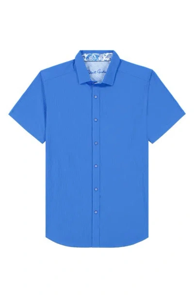 Robert Graham Thresher Short Sleeve Woven Button-up Shirt In Cobalt