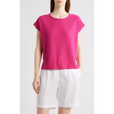 Eileen Fisher Organic Linen & Organic Cotton Cap Sleeve T-shirt In Fuchsia