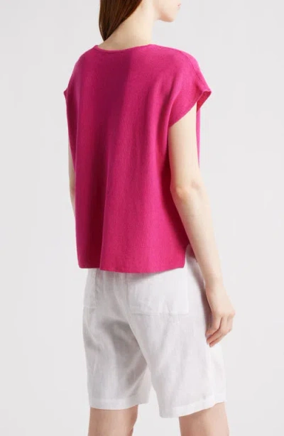 Eileen Fisher Organic Linen & Organic Cotton Cap Sleeve T-shirt In Fuchsia