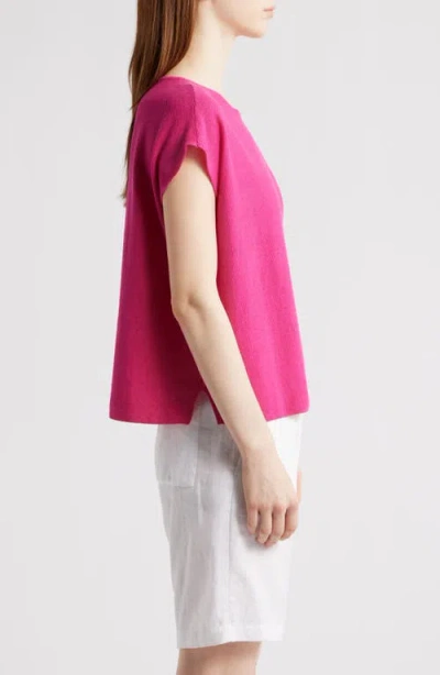 Eileen Fisher Organic Linen & Organic Cotton Cap Sleeve T-shirt In Fuchsia