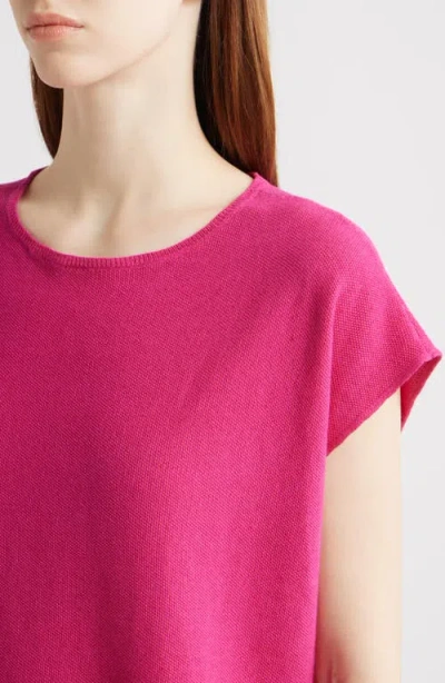 Eileen Fisher Organic Linen & Organic Cotton Cap Sleeve T-shirt In Fuchsia