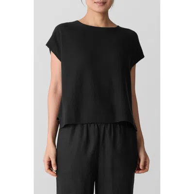 Eileen Fisher Slubby Organic Cotton Jersey Boxy Crewneck Top In Black