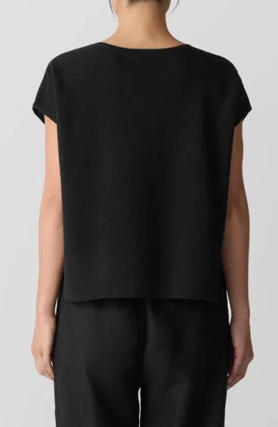 Eileen Fisher Slubby Organic Cotton Jersey Boxy Crewneck Top In Black