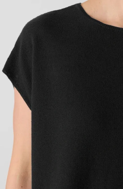 Eileen Fisher Slubby Organic Cotton Jersey Boxy Crewneck Top In Black